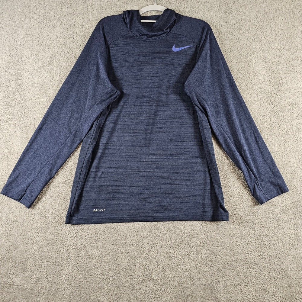 Nike Mens Dri-FIT Hooded Training Shirt Navy Blue Heather Space Dye Large